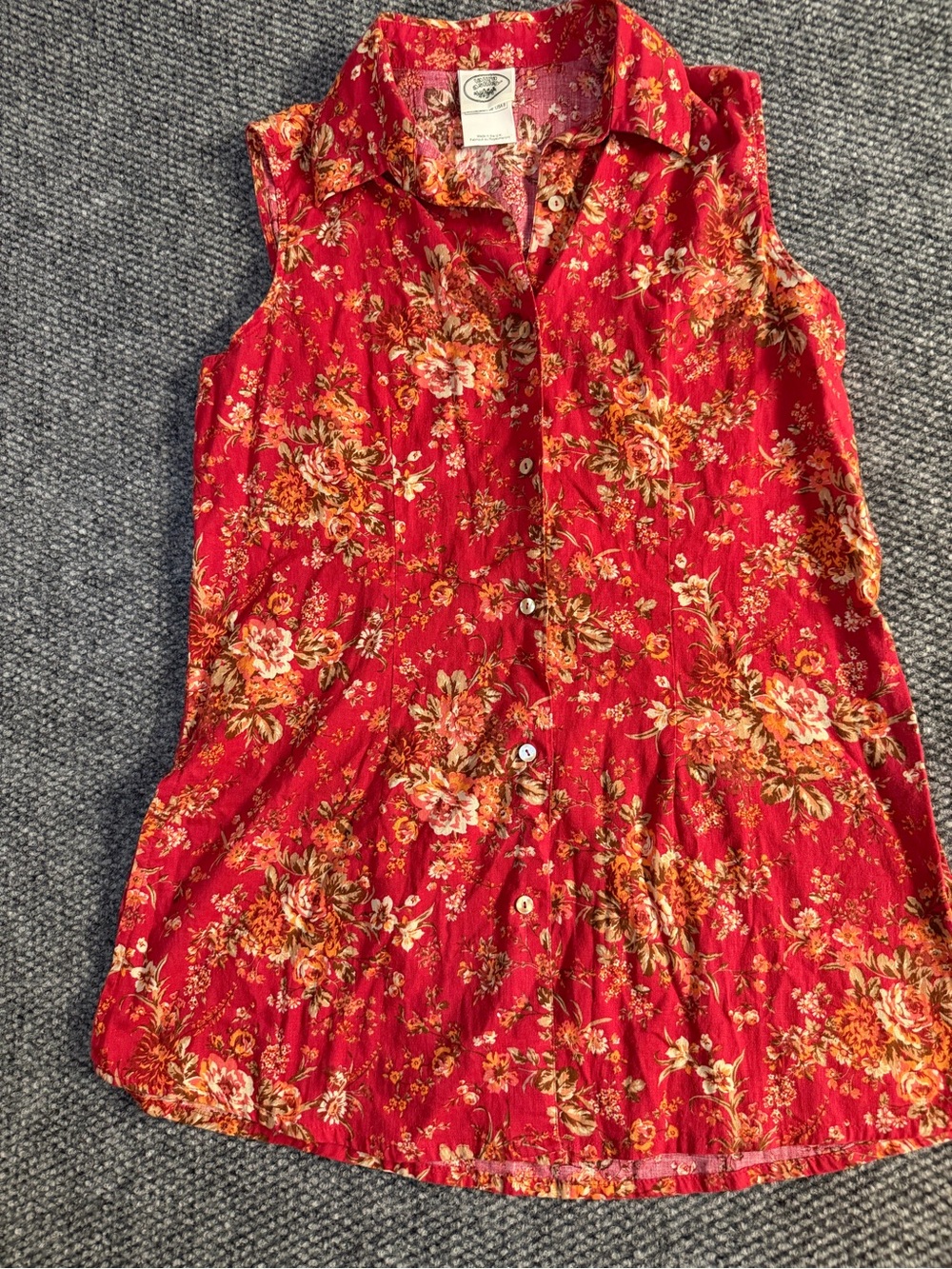 Vtg 80s 90s LAURA ASHLEY Red Floral Tunic Blouse | Made in UK Linen Ramie Cotton